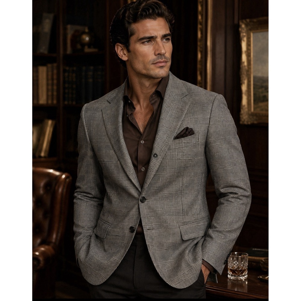 John W. Nordstrom Cashmere Blazer 2 Button Mens 48L Long Brown/Cream/Black